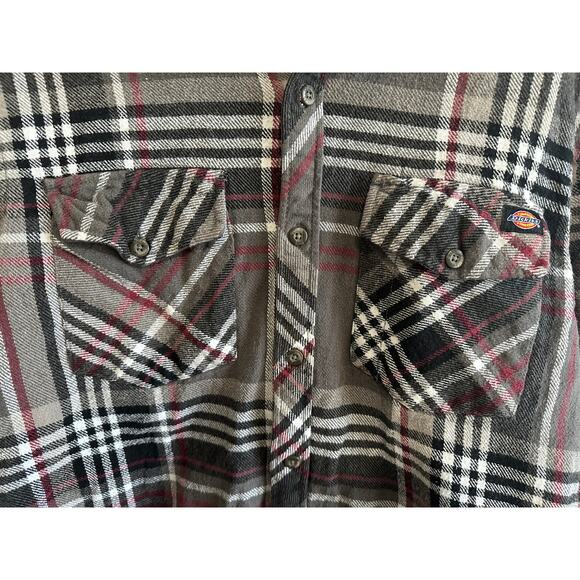 Dickies Men's Heavy Gray Striped Flannel Button Down Pocket Shirt Size M - Picture 3 of 6